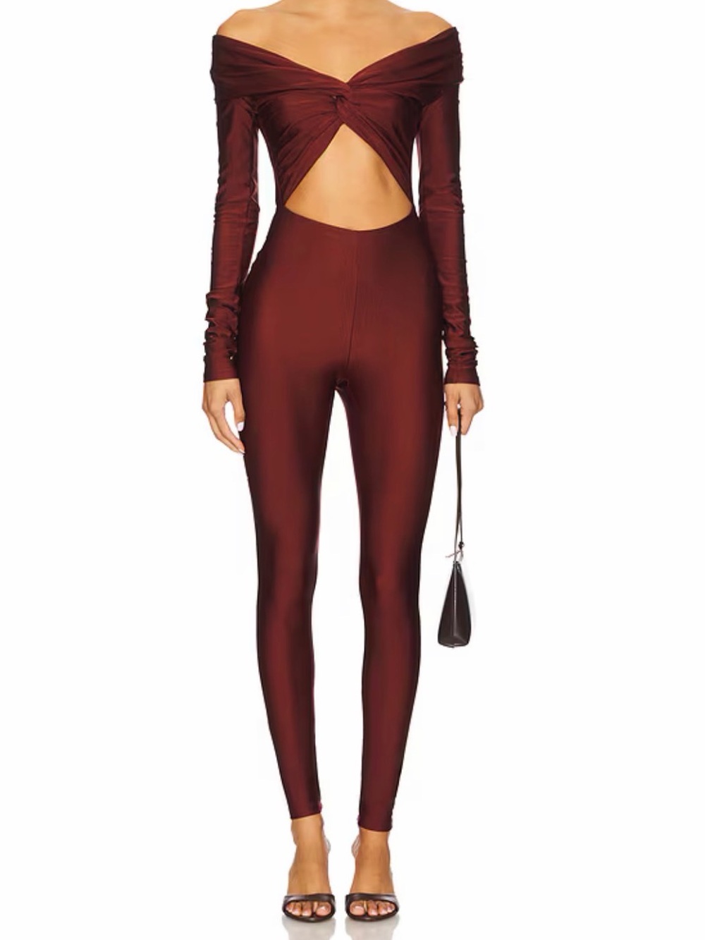 THE ANDAMANE - Kendall Off The Shoulder Jumpsuit in Ruby - Size Medium